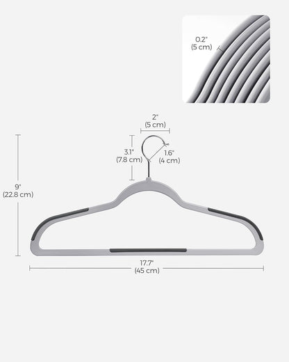 SONGMICS Plastic Coat Hangers - Space-Saving Design, Pack of 50 - Light Gray & Dark Gray