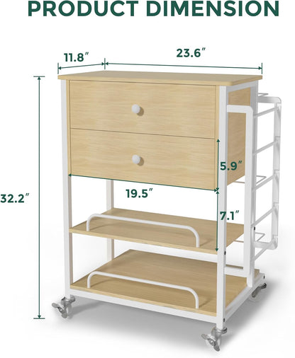 Skiennix Wrapping Paper Organizer - Stylish Craft Cart with Ribbon & Gift Bag Storage | Oak Finish, 2 Drawers