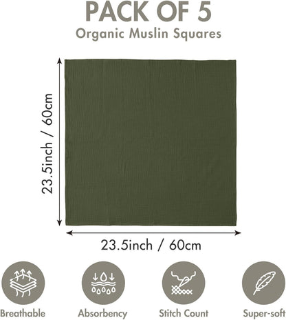 Skiennix Muslin Receiving Blankets - Neutral Swaddle Wraps for Newborns | 5 Pack, Breathable & Skin-Friendly