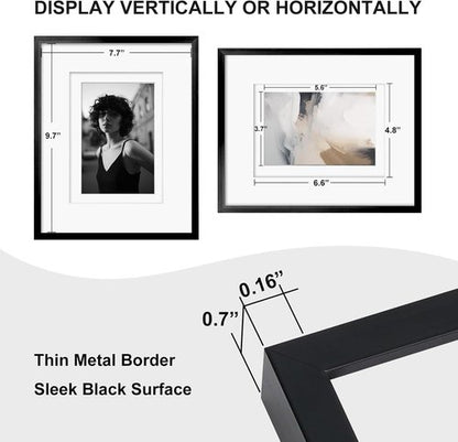 Egofine Aluminum Picture Frame - Versatile 8x10 Display with Mats for 4x6/5x7 Photos - Black