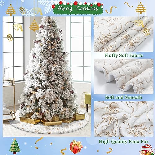 Golden Sequin Christmas Tree Skirt 48 Inch Faux Fur Holiday Decor
