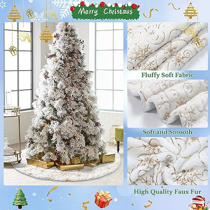 Golden Sequin Christmas Tree Skirt 48 Inch Faux Fur Holiday Decor