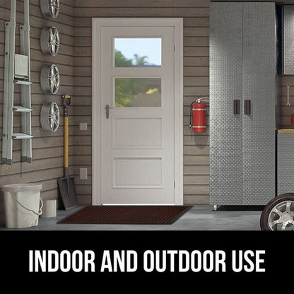GORILLA GRIP 100% Waterproof All-Season WeatherMAX Doormat, 72x24, US Designed Natural Rubber, Stain and Fade Resistant, Low Profile Indoor Outdoor Door Mats, Easy Clean Patio Mat, Coffee Squares
