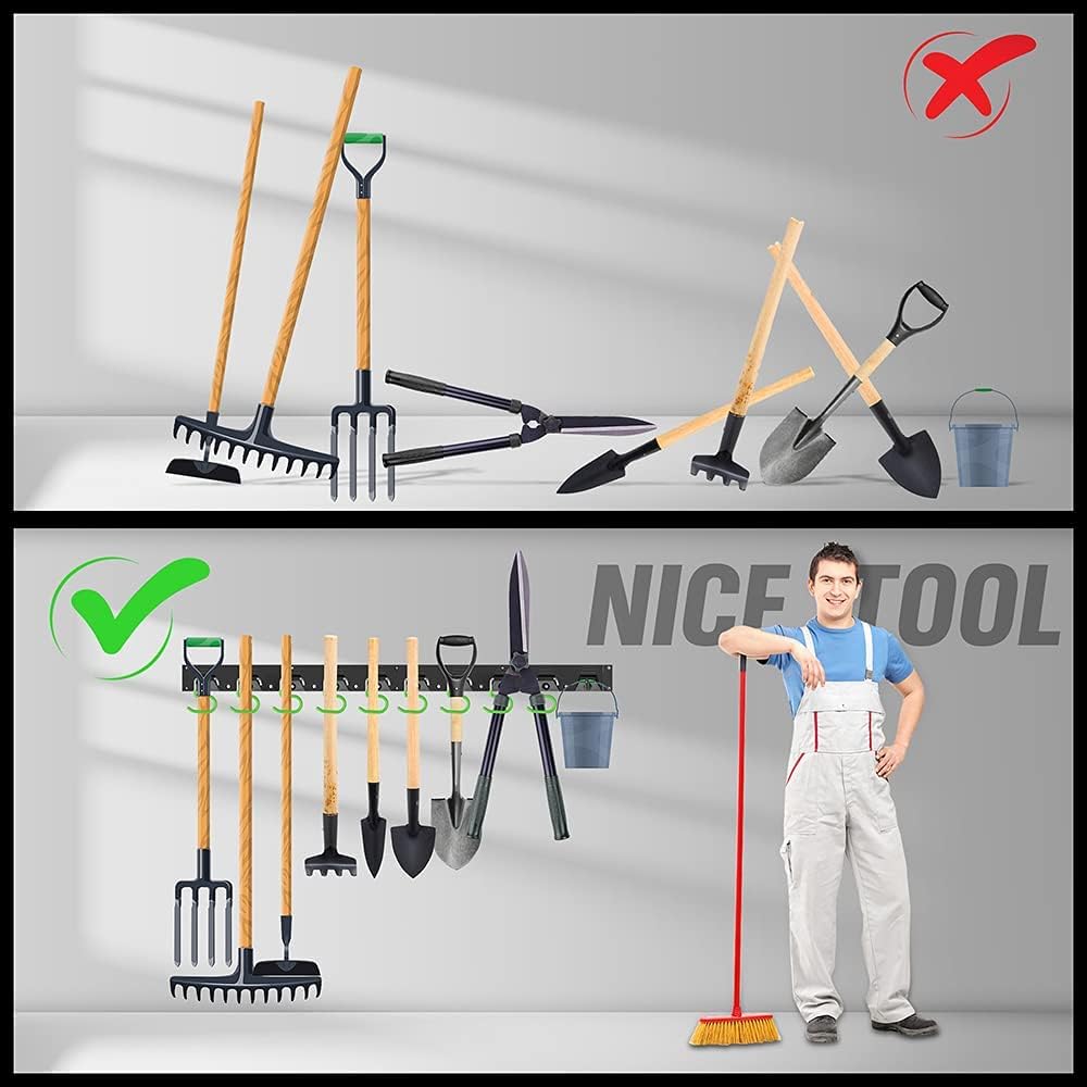 SWANLAKE Adjustable 64-Inch Wall-Mounted Tool Organizer - Plastic Storage System with Hooks, Black