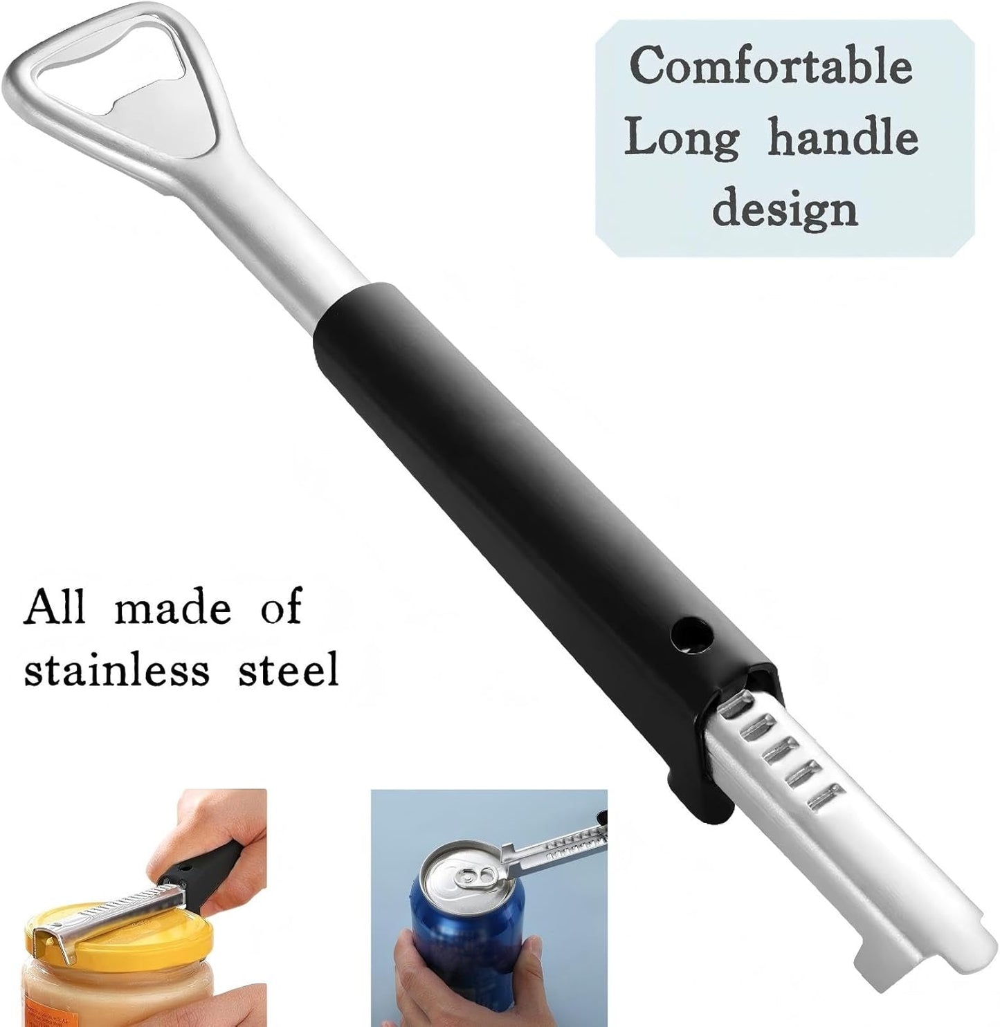 Skiennix Stainless Steel Jar Opener - Ergonomic Long Handle for Seniors & Arthritis Relief