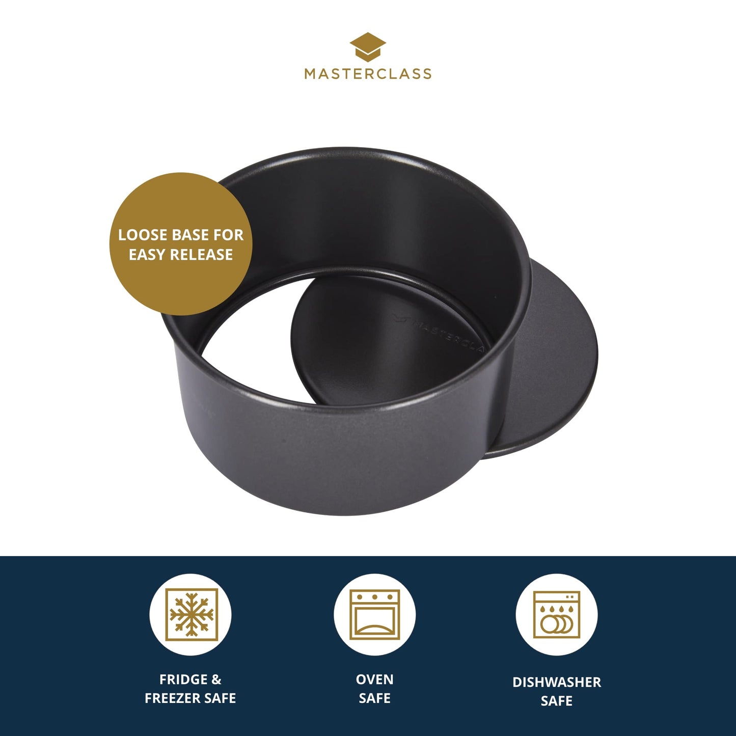 MasterClass 15 cm Deep Cake Tin with PFOA Free Non Stick and Loose Bottom, 1 mm Carbon Steel, 6 Inch Small Round Pan