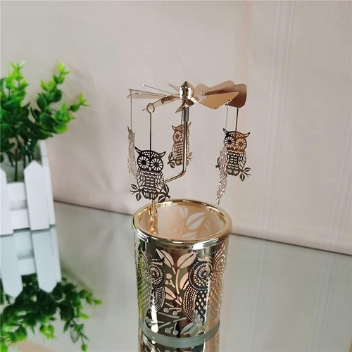 Kingnero Candle Holder - Spinning Windmill Tea Light Holder for Home Decor | Golden Owl Design
