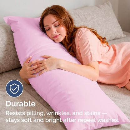 Body Pillowcases Set of 2-20x54 Long Body Pillow Case - Soft Body Pillow Cover for Sleeping & Side Sleepers - Comfy, Wrinkle & Fade Free - Machine Washable w/Envelope Enclosure Light Pink