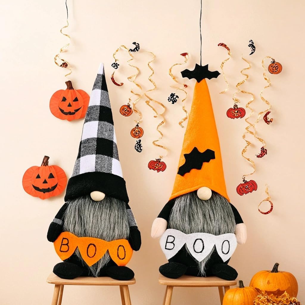 Skiennix Halloween Gnomes Decoration - 10.6'' Plush Boo & Bat Figures | Adorable Home Decor for Parties & Gifts