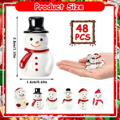 AWEELON Mini Snowman Figurines - 48 Pcs Tiny Resin Christmas Decorations for DIY Crafts | 6 Styles