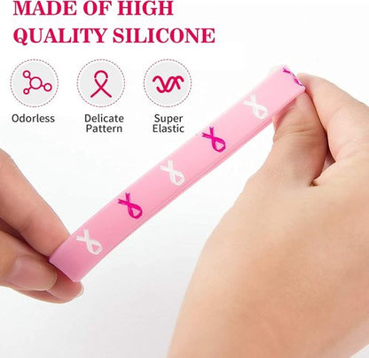 Biubee Breast Cancer Awareness Bracelets - 48Pcs Pink Ribbon Silicone Wristbands for Women’s Survivor Gifts