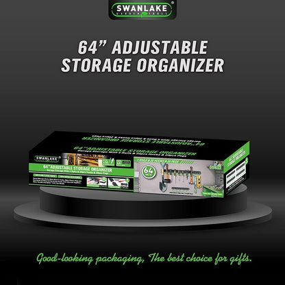 SWANLAKE Adjustable 64-Inch Wall-Mounted Tool Organizer - Plastic Storage System with Hooks, Black