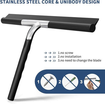 Ecooe Silicone Shower Squeegee - 11" Black Window Scraper with Stainless Steel Core for Glass Doors