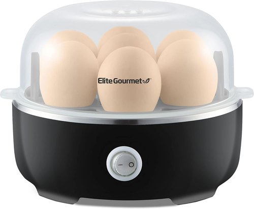 Elite Gourmet Easy Egg Cooker - Electric 7-Egg Capacity with Auto Shut-Off & Measuring Cup | Classic Black