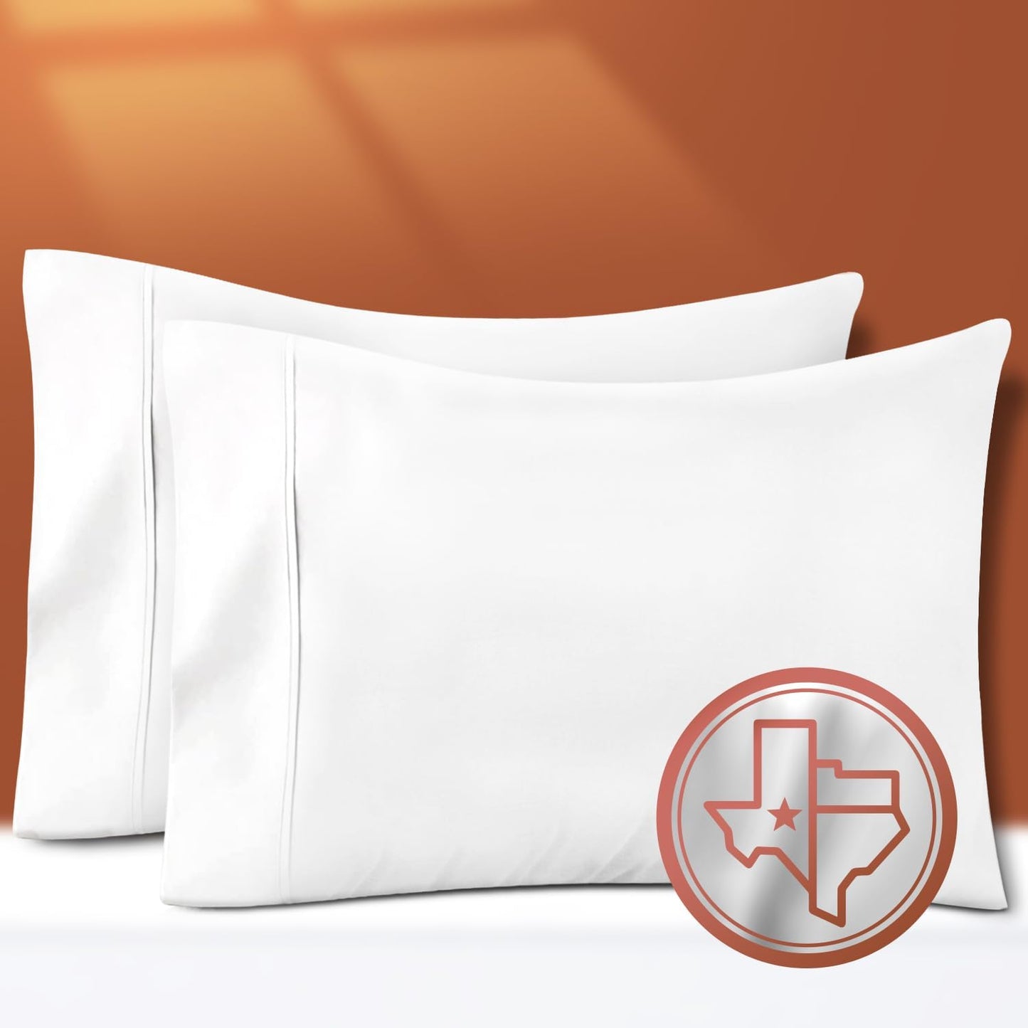 Texas Linen Co. 100% Egyptian Cotton Pillow Cases - Soft Silky Sateen Weave, Set of 2, White Standard/Queen