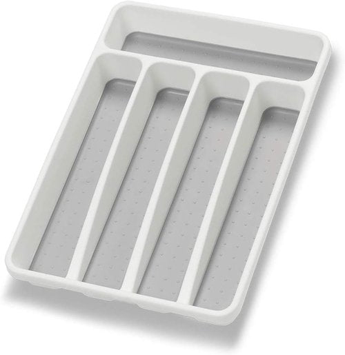Loyareal Silverware Organizer - 5 Compartment Plastic Kitchen Drawer Tray | White Flatware Holder