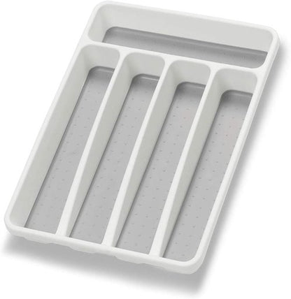 Loyareal Silverware Organizer - 5 Compartment Plastic Kitchen Drawer Tray | White Flatware Holder