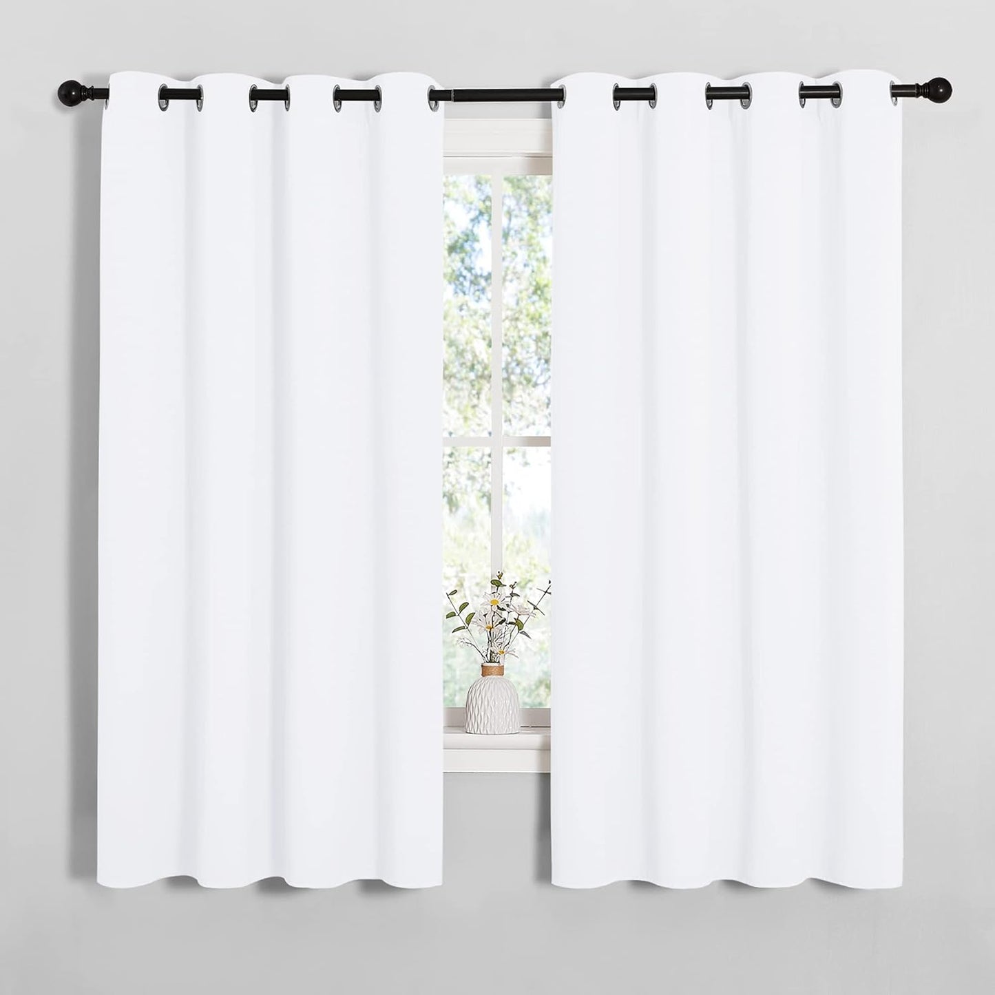 NICETOWN Curtains - 50% Light Blocking Drapery Panels for Small Windows | 2 Panels, 55" x 68", White