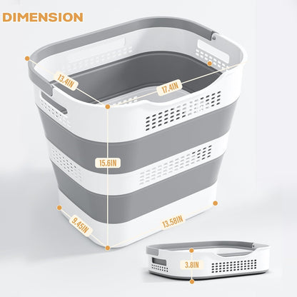 OOAMBB Collapsible Laundry Basket - 43L Foldable Storage Container with Handles | Grey, 1 Pack
