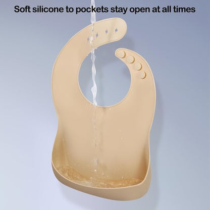 Eascrozn Silicone Bibs - Set of 3 Soft, Adjustable, Waterproof Baby Bibs | BPA Free Feeding Essentials