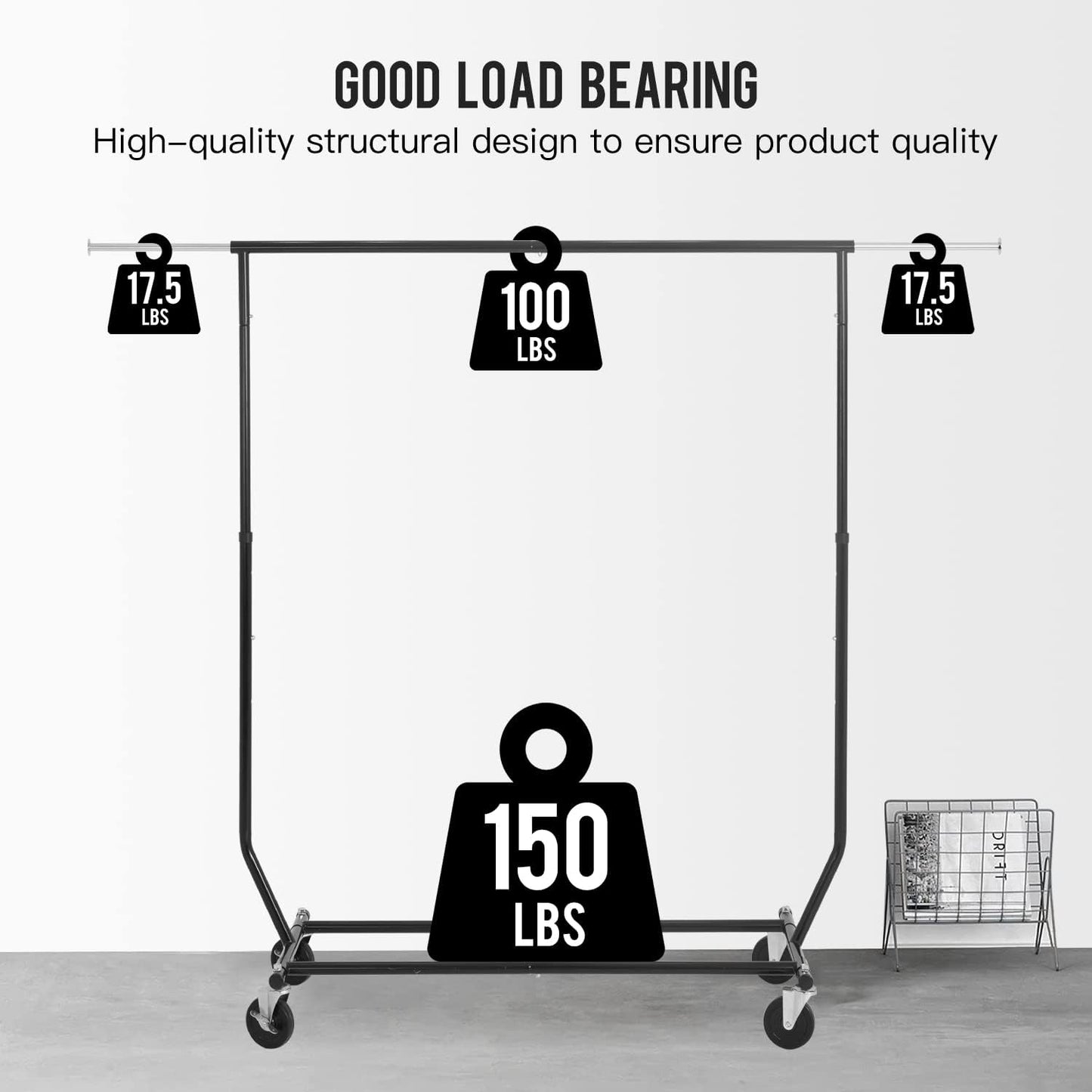 PayLessHere Heavy Duty Clothing Rack - Commercial Garment Rack with Wheels, Extensible, 135 lbs Capacity, Black