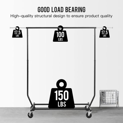 PayLessHere Heavy Duty Clothing Rack - Commercial Garment Rack with Wheels, Extensible, 135 lbs Capacity, Black