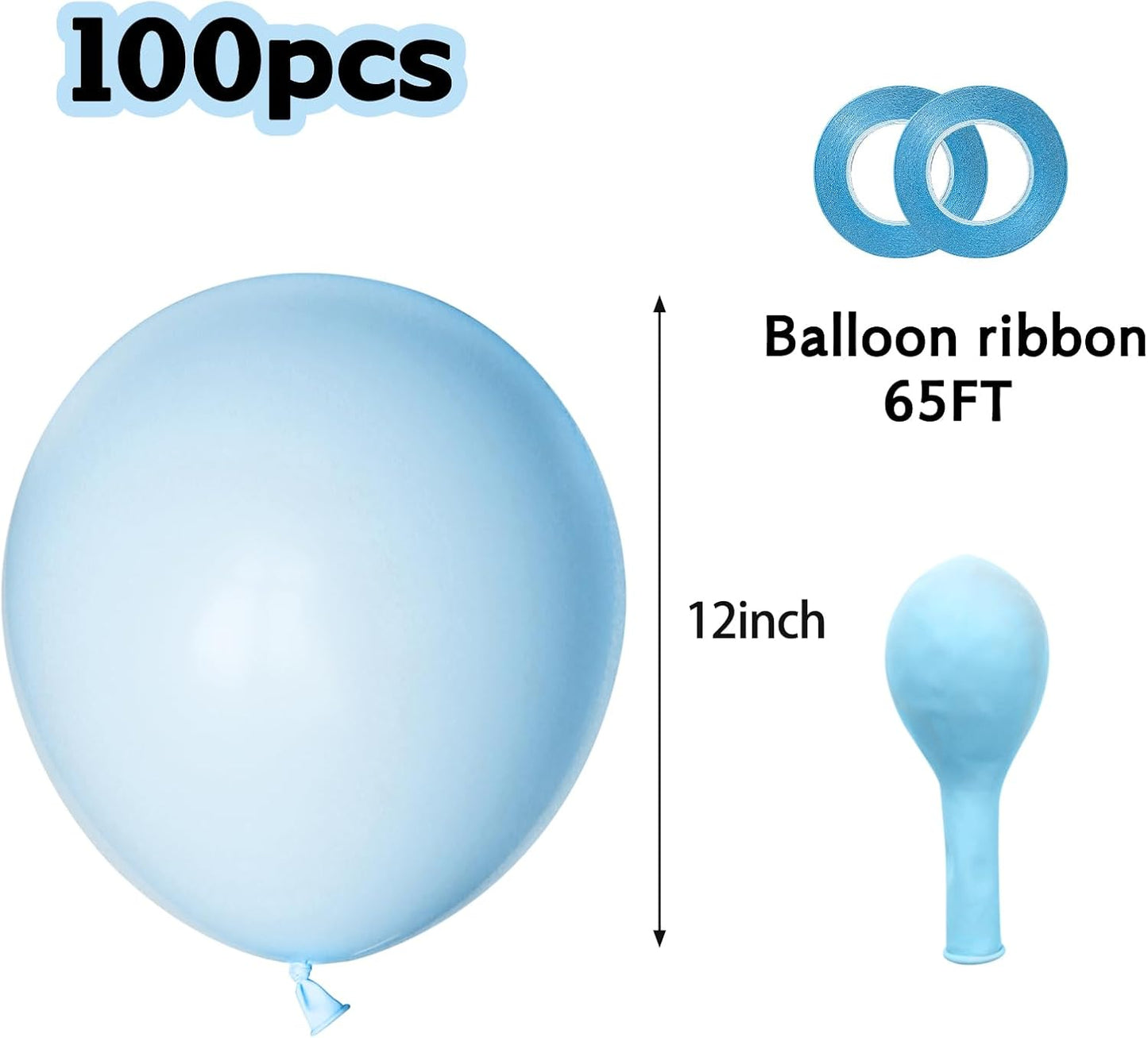 Pastel Blue Latex Balloons - 100 Pack 12 Inch Round Helium Balloons for Baby Shower & Birthday Decor
