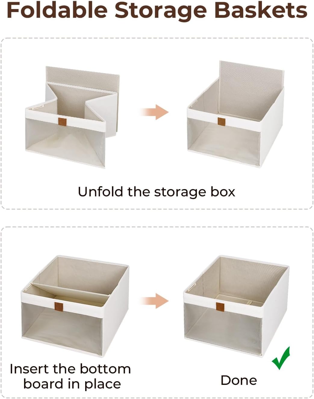StorageWorks Closet Storage Bins - Foldable Fabric Organizers with Clear Window & Handles | Beige, 3 Pack