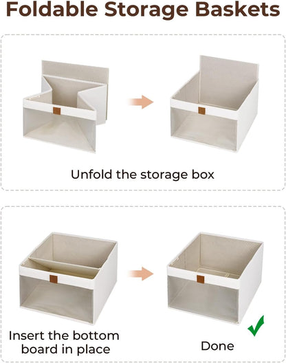 StorageWorks Closet Storage Bins - Foldable Fabric Organizers with Clear Window & Handles | Beige, 3 Pack