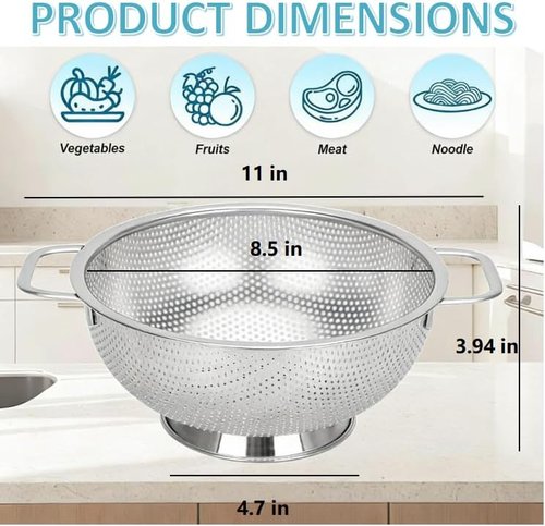 304 Stainless Steel Colander - Micro-Perforated 3-Quart Strainer | Dishwasher Safe for Pasta, Noodles, Vegetables & Fruits