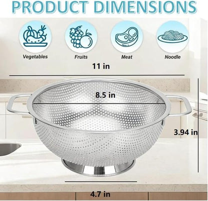 304 Stainless Steel Colander - Micro-Perforated 3-Quart Strainer | Dishwasher Safe for Pasta, Noodles, Vegetables & Fruits