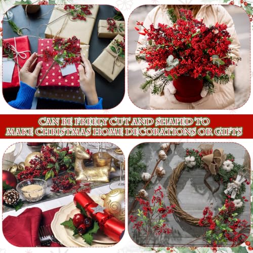 12 Pcs Christmas Artificial Red Berry Stems - Holly Berry Branches, 18 Inches - Variation of Red Berry