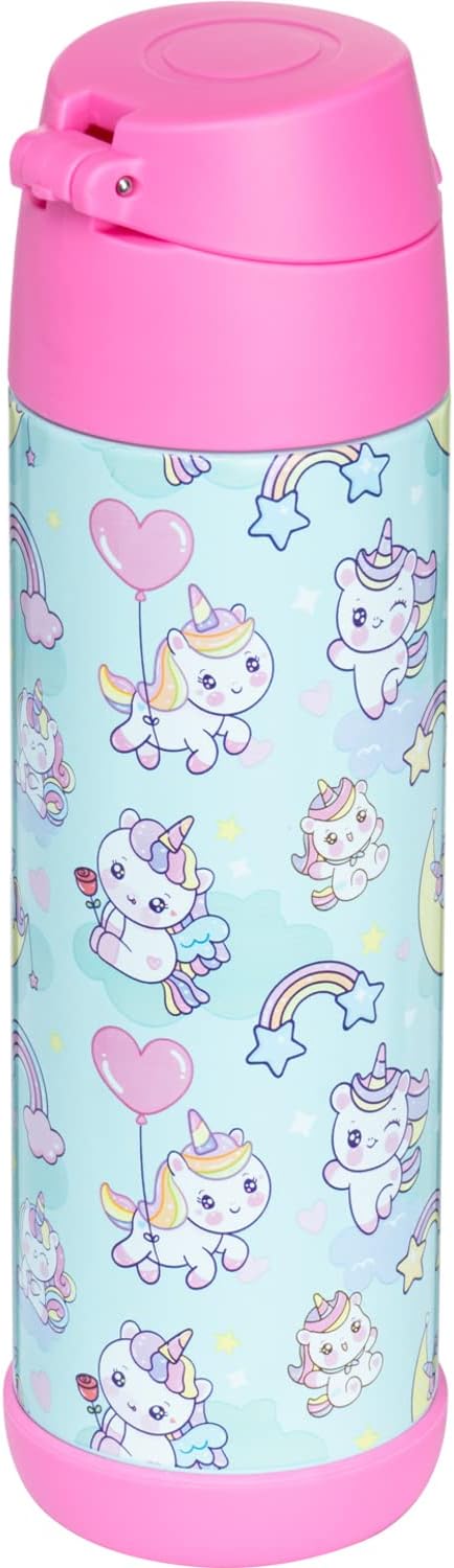 Snug Kids Water Bottle - Insulated Double-Wall Stainless Steel, Leakproof, Easy-Flip Lid | Unicorn, 17oz