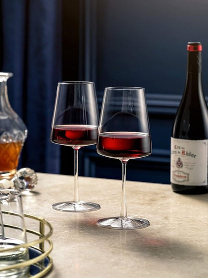 BENETI Wine Glasses Set of 4 | 17oz Handmade Luxury Crystal Red & White Long Stem Glass | Unique Modern Shape, Packaged In Beautiful Gift Box