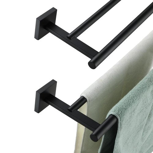 KOKOSIRI Towel Rails Bathroom Double Towel Bars Matte Black 20 Inch Towel Holder 2-Piece for Bath Cabinet Wall Mount Stainless Steel, 2 Pack B5005BK-L24-P2