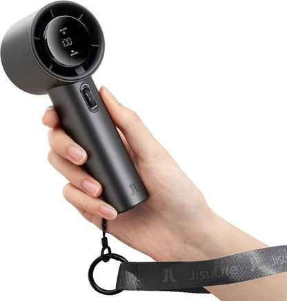 JISULIFE Handheld Fan Pro Series - Extreme Cooling with 1-100 Speed Control | Metal Body, Digital Display, 5000mAh Battery (Grey)