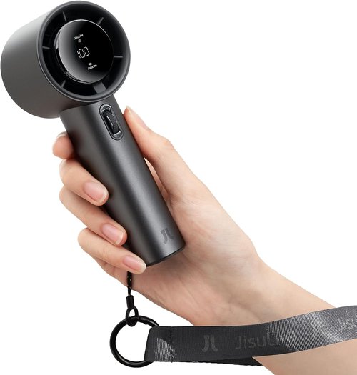 JISULIFE Handheld Fan Pro Series - Extreme Cooling with 1-100 Speed Control | Metal Body, Digital Display, 5000mAh Battery (Grey)