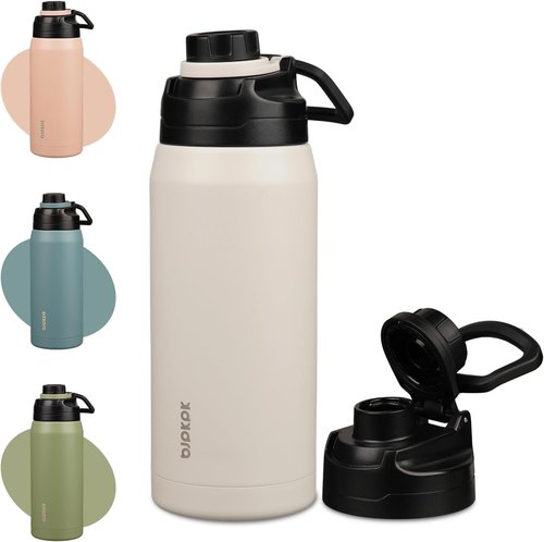 BJPKPK 36oz Insulated Water Bottle - Stainless Steel, Leakproof Spout Lid, Keeps Drinks Hot & Cold | White
