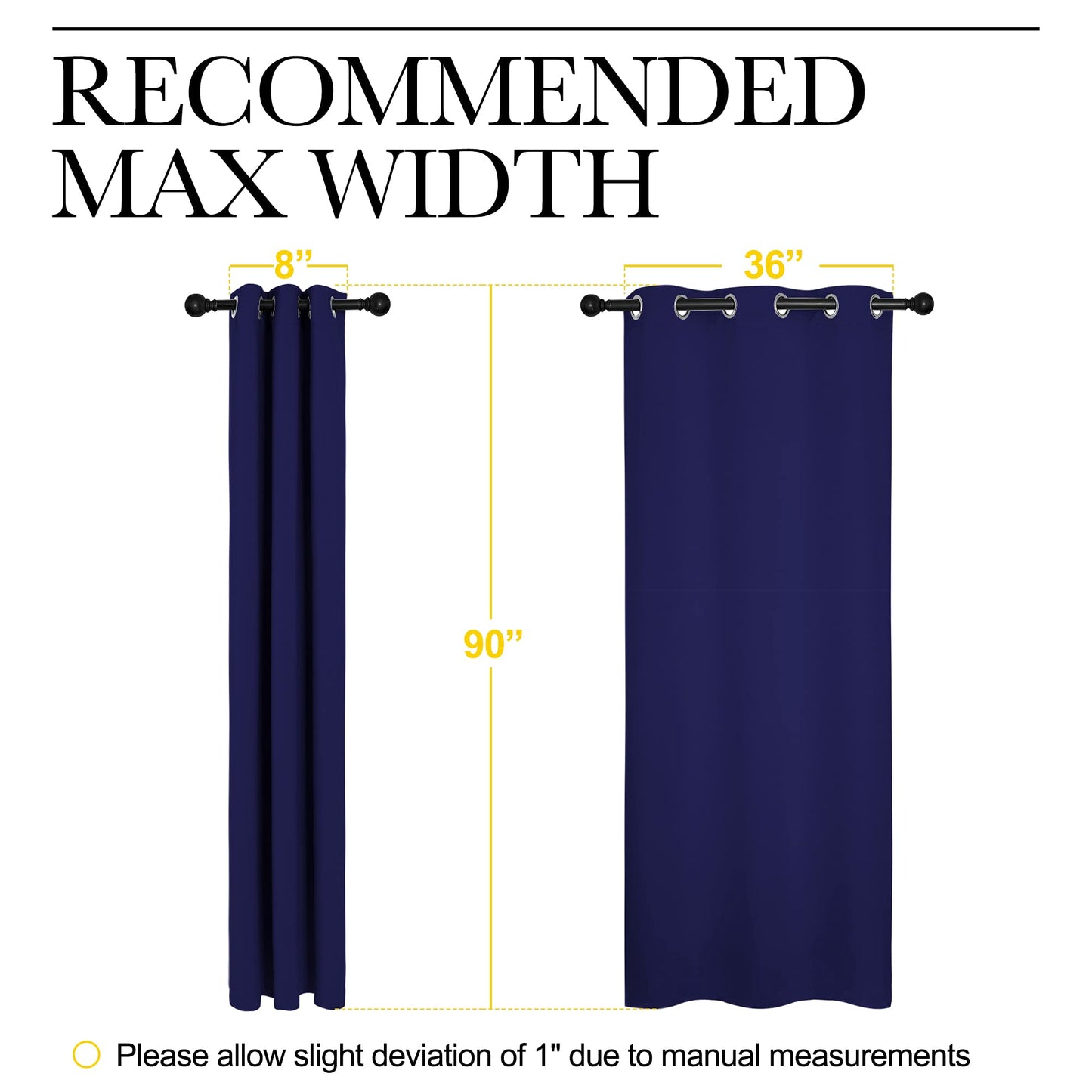 NICETOWN Window Drapes Long Curtains - Living Room Panels Grommet Top Window Treatment for Hall & Guest Room (Navy Blue, 42 inches Wide x 90 inches Long, 2 Pieces)
