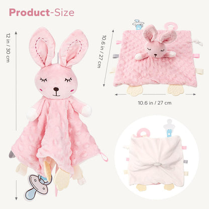 ZIGJOY Baby Security Blanket - Soft Bunny Lovey for Girls | Pink Infant & Toddler Gift