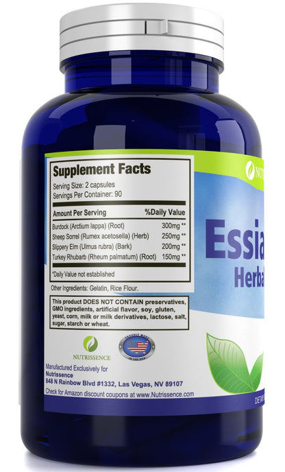 Essiac Tea Herbal Blend Dietary Supplement 180 Capsules – Nutrissence