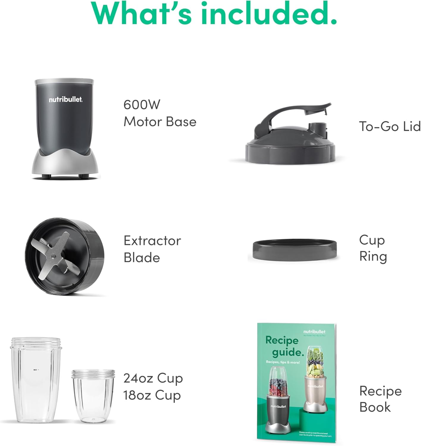Nutribullet Personal Blender - 24 Ounces, 600 Watt | Perfect for Shakes, Smoothies & Food Prep - Gray