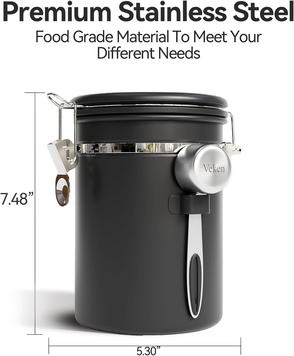 Veken 34oz Dark Pewter French Press | 22oz Black Coffee Canister Set for Perfect Brews