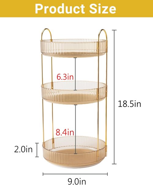 Asayuee 360° Rotating Makeup Organizer - Large Capacity Vanity Storage for Skincare & Perfume (Gold)