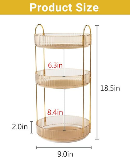 Asayuee 360° Rotating Makeup Organizer - Large Capacity Vanity Storage for Skincare & Perfume (Gold)