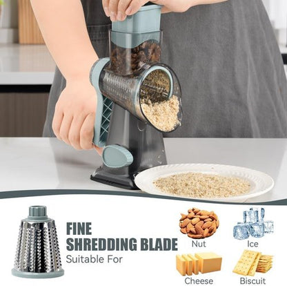 KEOUKE Rotary Cheese Grater - Hand Crank Shredder with 3 Stainless Steel Blades | Safe Kitchen Tool for Cheese, Veggies, Nuts, Chocolate