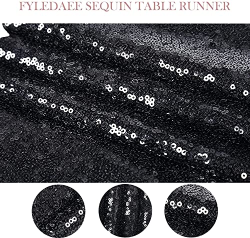 Black Sequin Table Runner 12x72 Inch - Glitter Shiny Fabric for Events & Weddings - 1 Pack