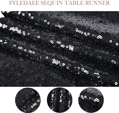 Black Sequin Table Runner 12x72 Inch - Glitter Shiny Fabric for Events & Weddings - 1 Pack