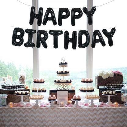 TONIFUL Black Happy Birthday Balloons Banner - 16 Inch Mylar Foil Letters for Adult Celebrations