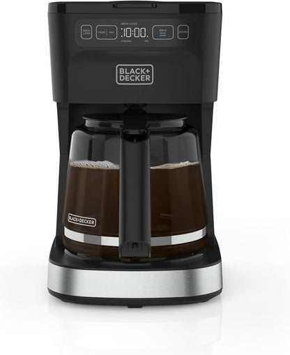 BLACK+DECKER CaféCraft 12-Cup Programmable Coffee Maker - Stainless Steel Drip Design with Vortex Showerhead & Strength Selector
